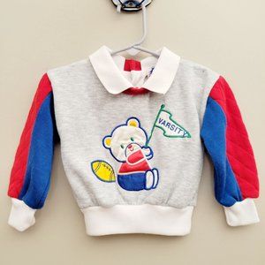 Vintage 80s Doe-Spun Kids Collared Varsity Football Bear Sweatshirt Top 12 M